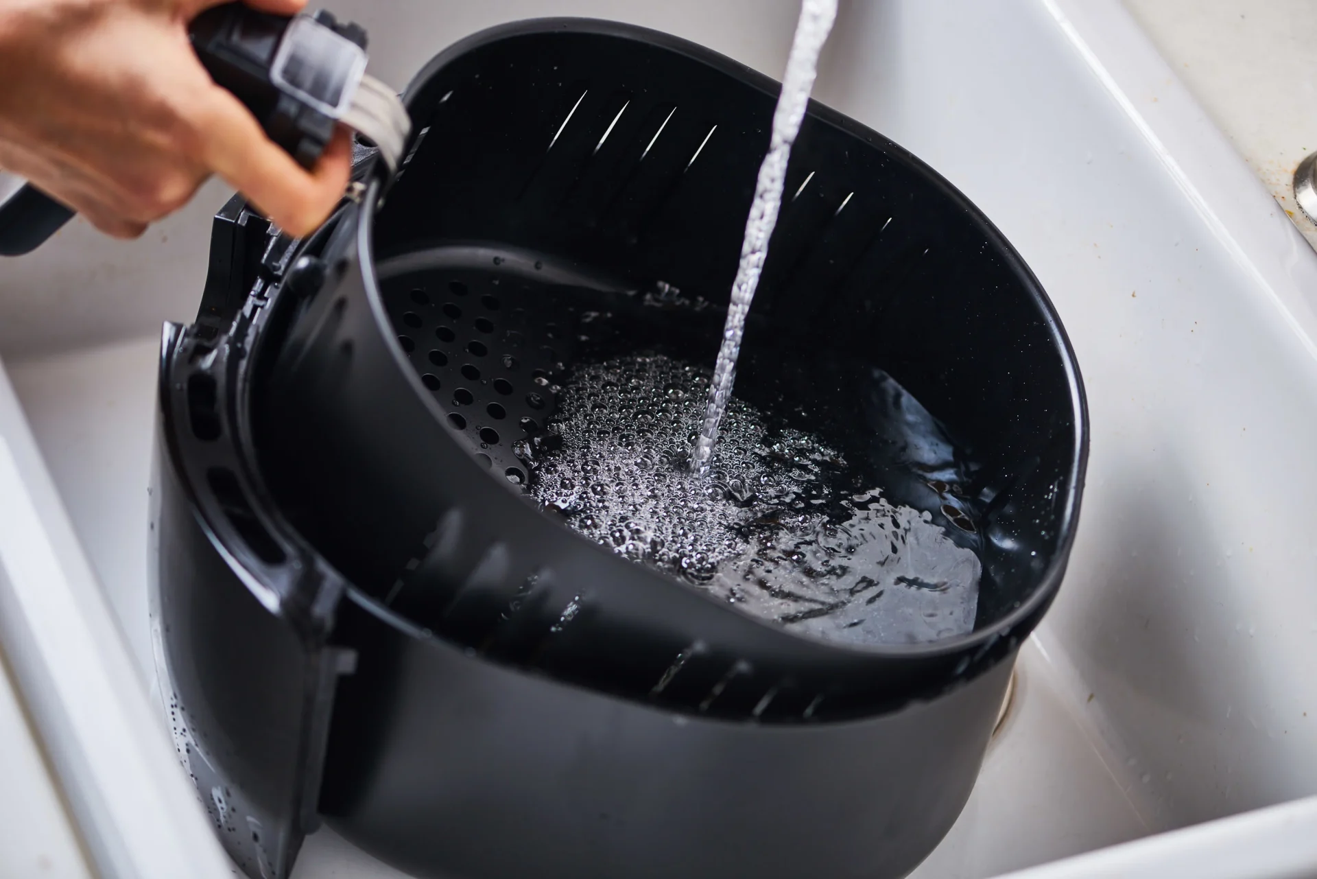 Cleaning air fryer basket step by step