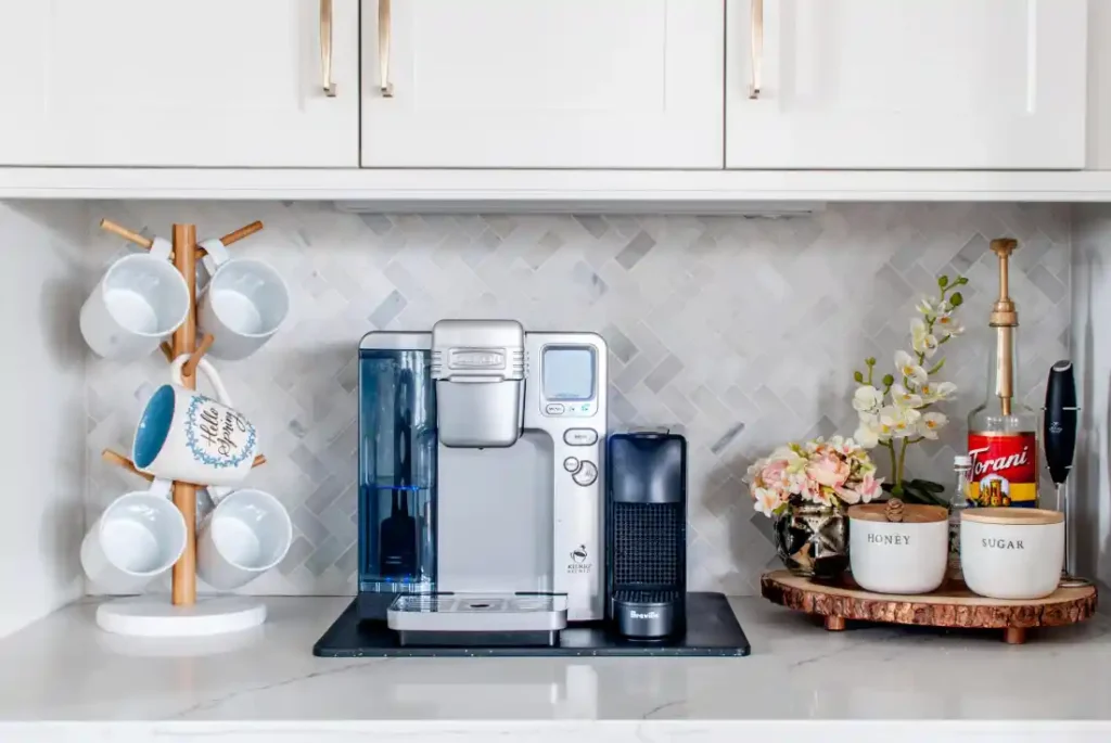 a clean, well-lit photo of a drip coffee maker on a kitchen counter