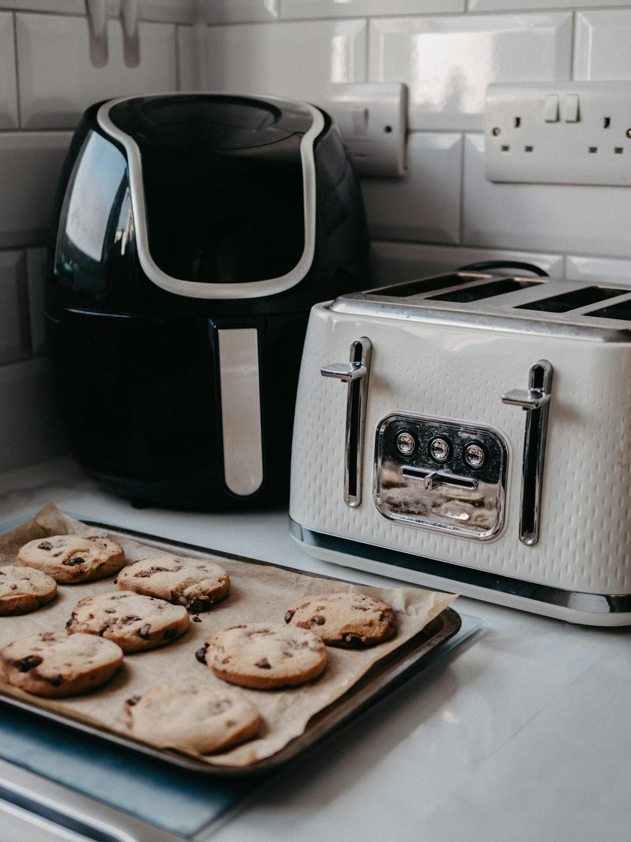 Clean air fryer on a modern kitchen countertop