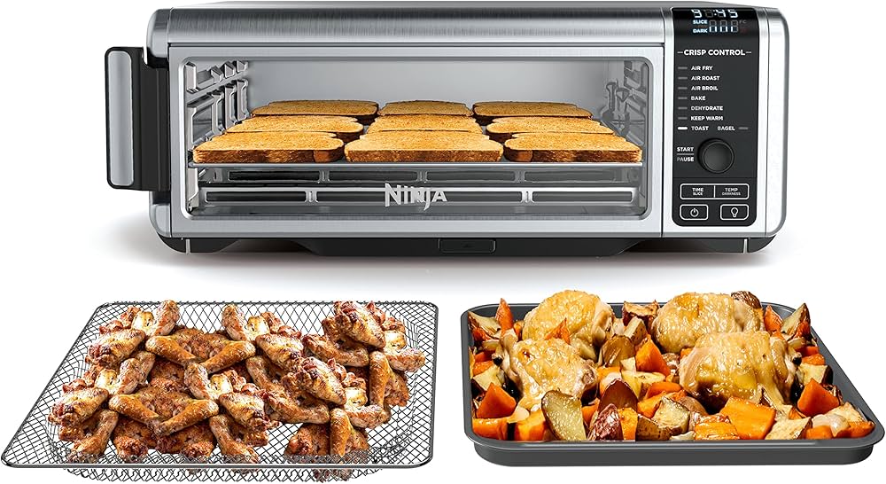 Front view of Ninja SP101 Foodi 8-in-1 Digital Air Fry Oven showing large sheet-pan capacity