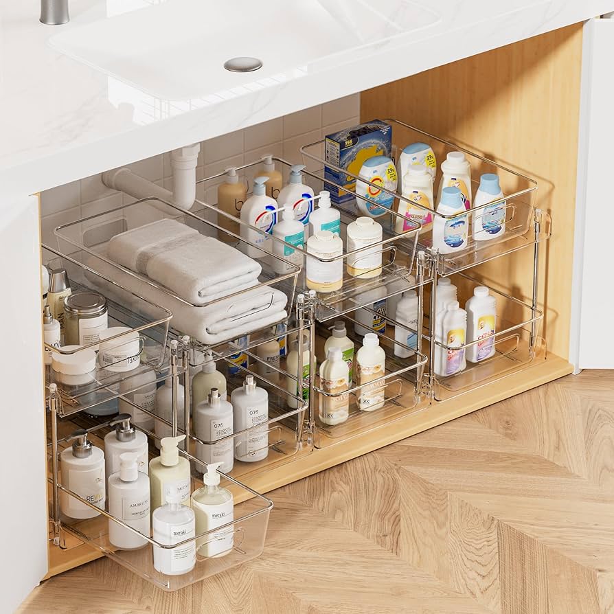 organized under-sink storage system keeping kitchen tools and supplies easy to access