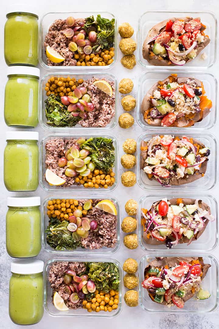 weekly meal prep containers filled with healthy homemade meals ready for the week