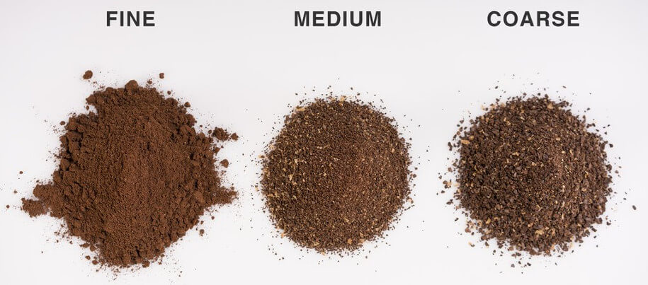 Comparison of coarse versus fine coffee grind size showing how finer grounds slow water flow during brewing